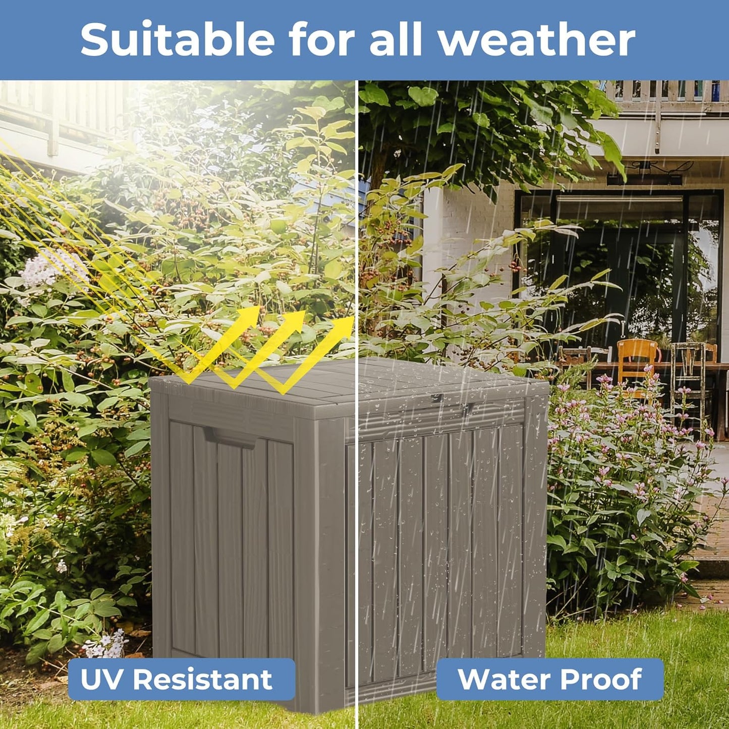 50 Gallon Outdoor Storage Box Waterproof Lockable Resin Deck Box Large, Patio Storage Bin for Pool Accessories Cushion Furniture, Garden Tools, UV-Resistant Outside Delivery Grey