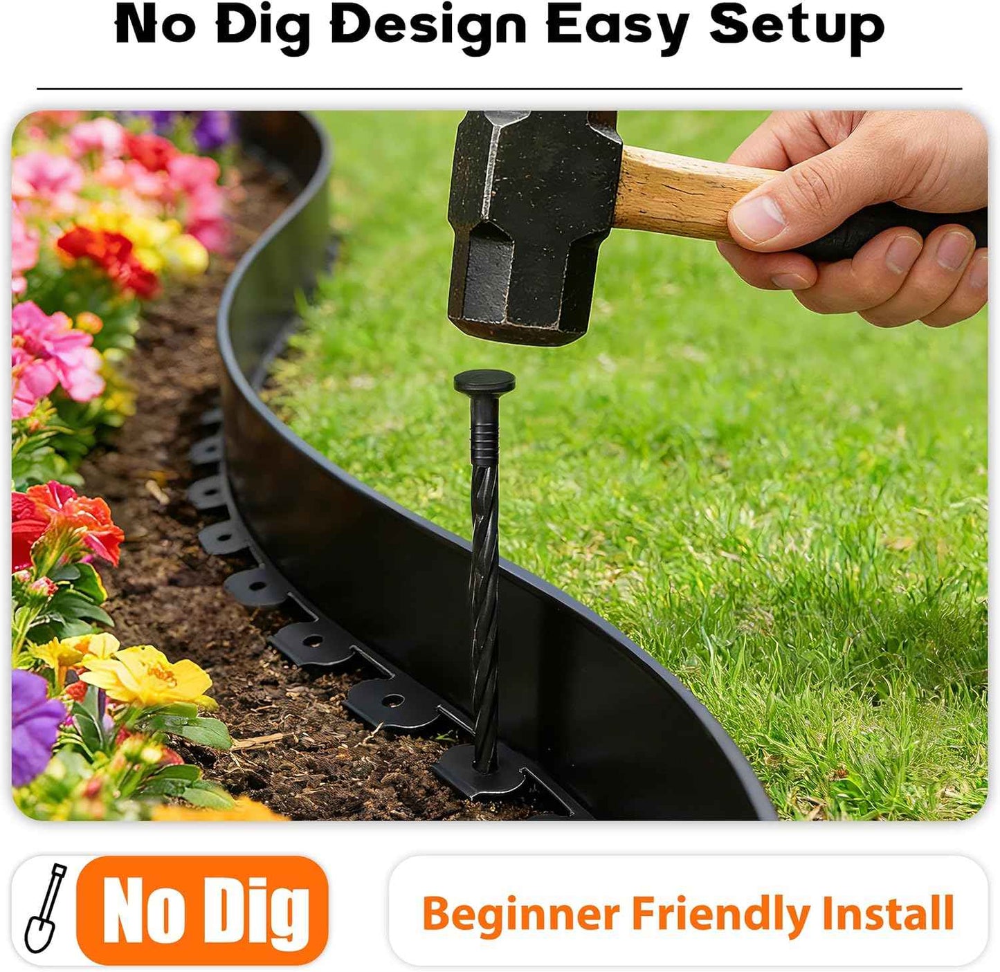 Landscape Edging 4 Inch Tall No Dig Garden Edging Border 33FT with 30 Metal Stakes,Lawn Edging for Yard, Flower Bed and Landscaping (Black, 33FT)