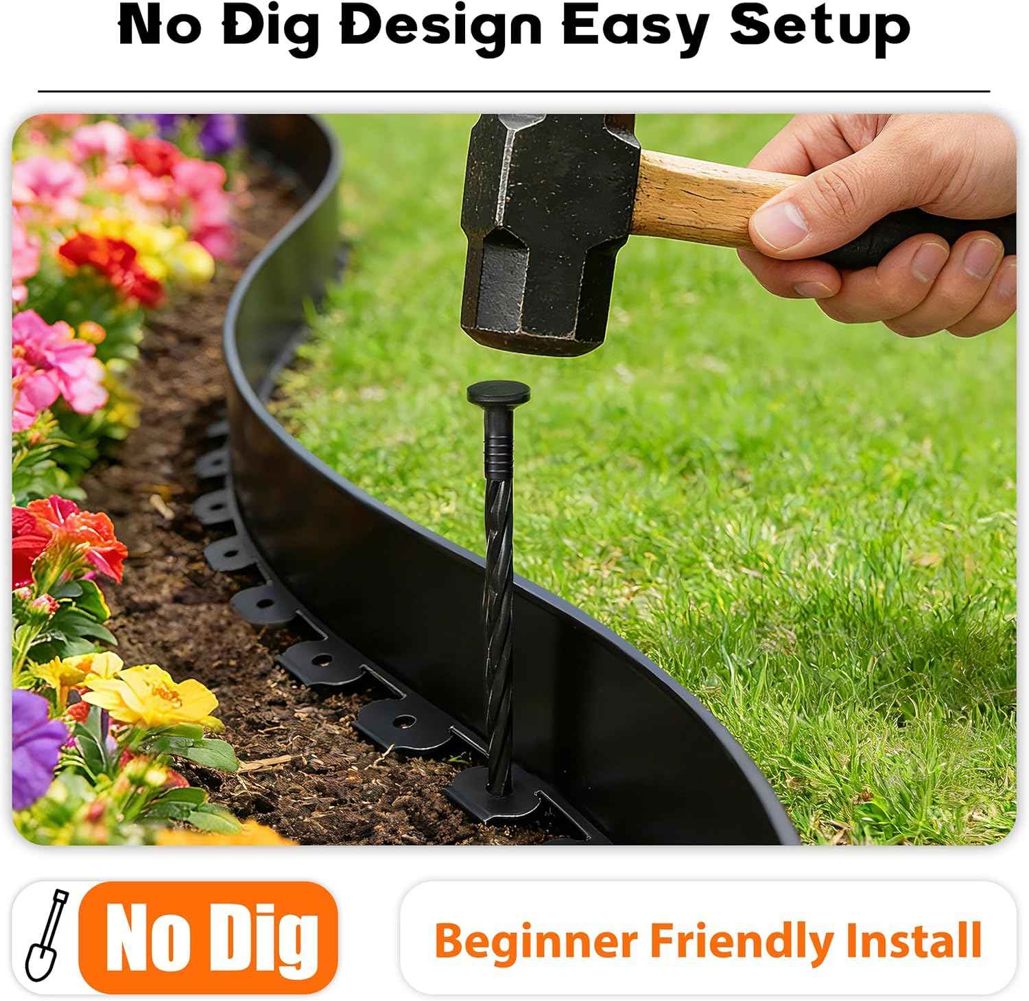Landscape Edging 4 Inch Tall No Dig Garden Edging Border 33FT with 30 Metal Stakes,Lawn Edging for Yard, Flower Bed and Landscaping (Black, 33FT)
