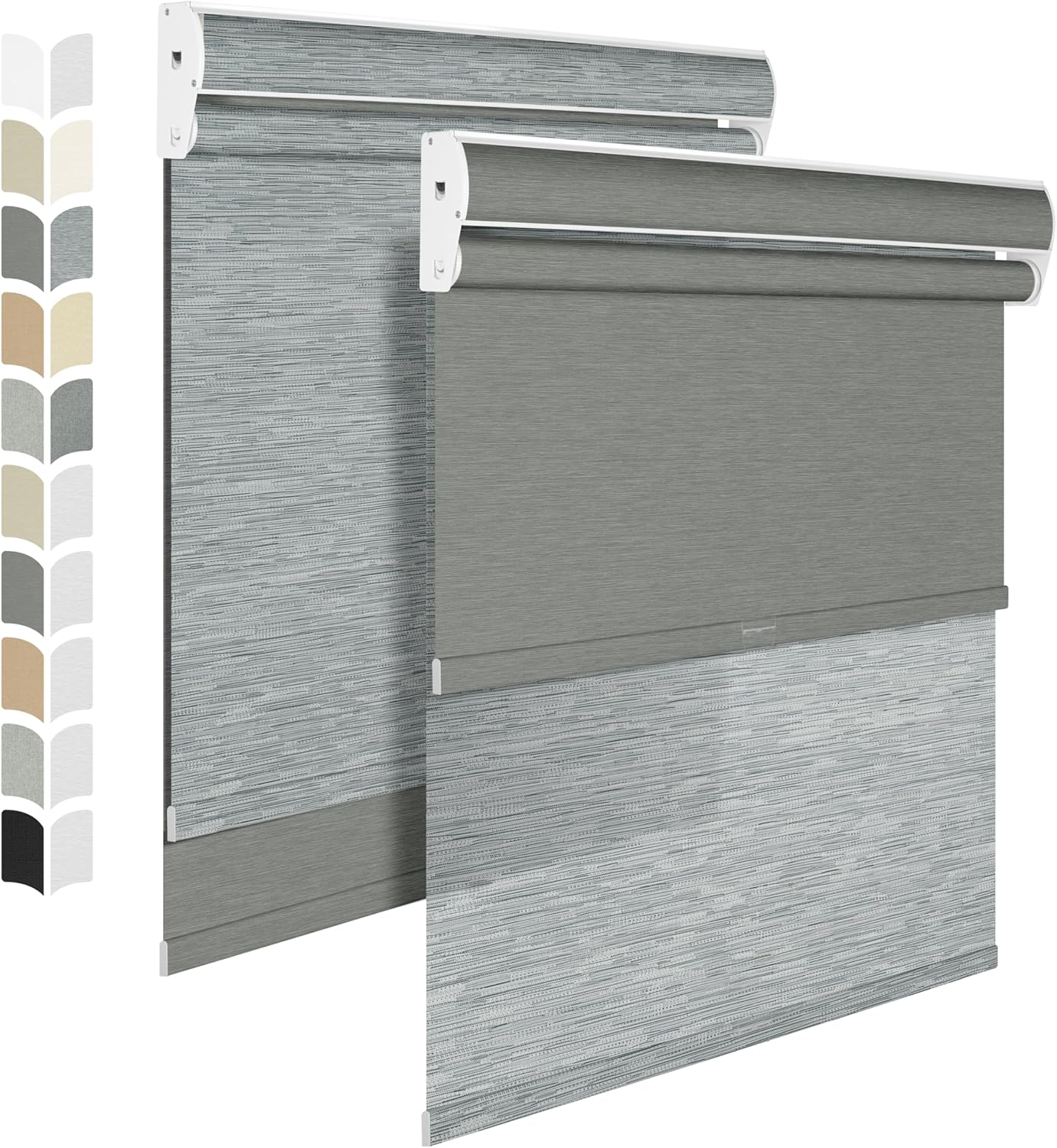 BERISSA Cordless Dual Roller Shades with Cassette Valance, Double Window Shades - Blackout and Light Filtering, Day and Night for Home Office Door. Striped Jacquard Grey. 38 W x 80" H