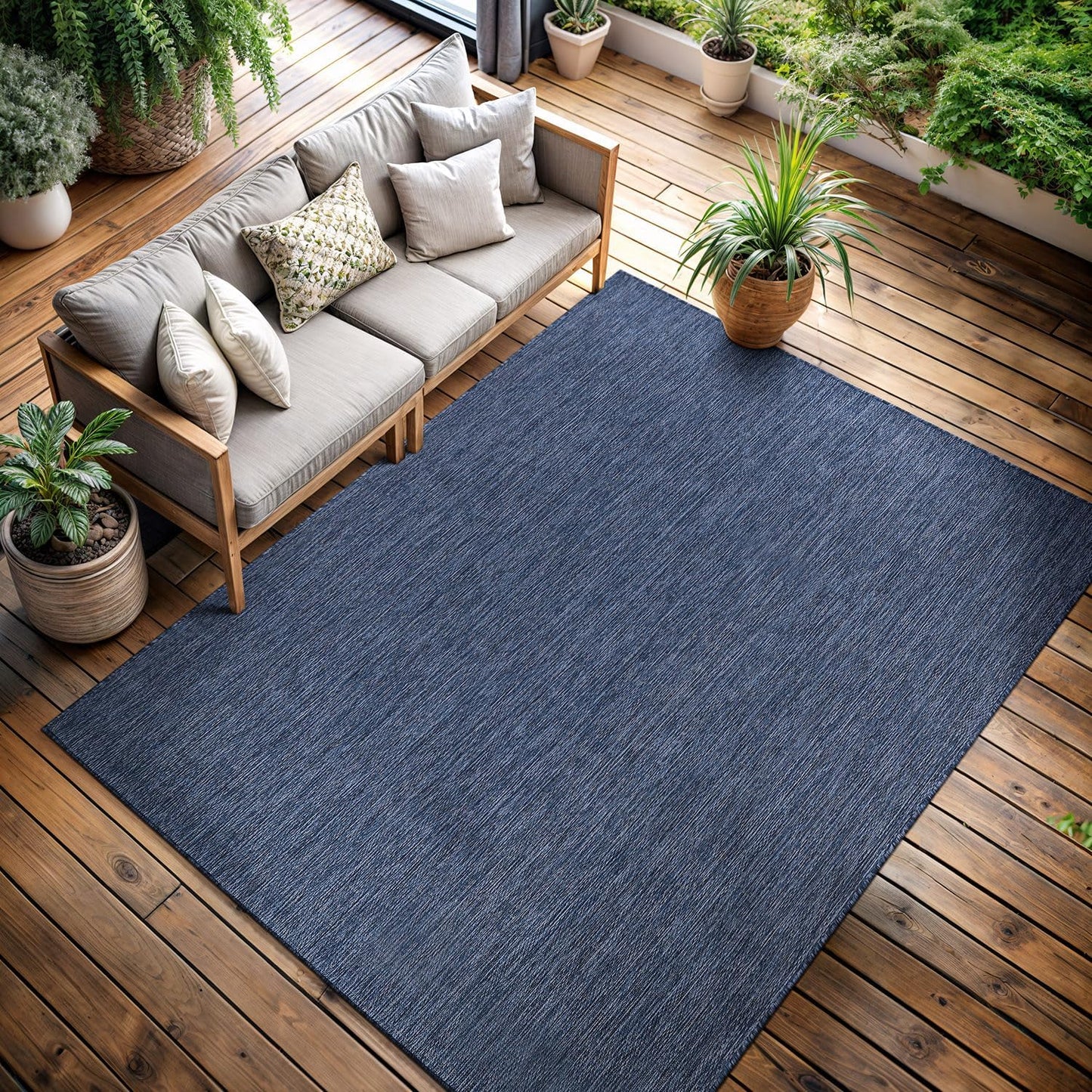 CAMILSON Outdoor Rug 8x10 Modern Area Rugs for Indoor and Outdoor Patios and Porches - Waterproof, Washable, Non-Shedding, Easy-to-Clean Outside Carpet (8 x 10, Solid - Navy Blue)