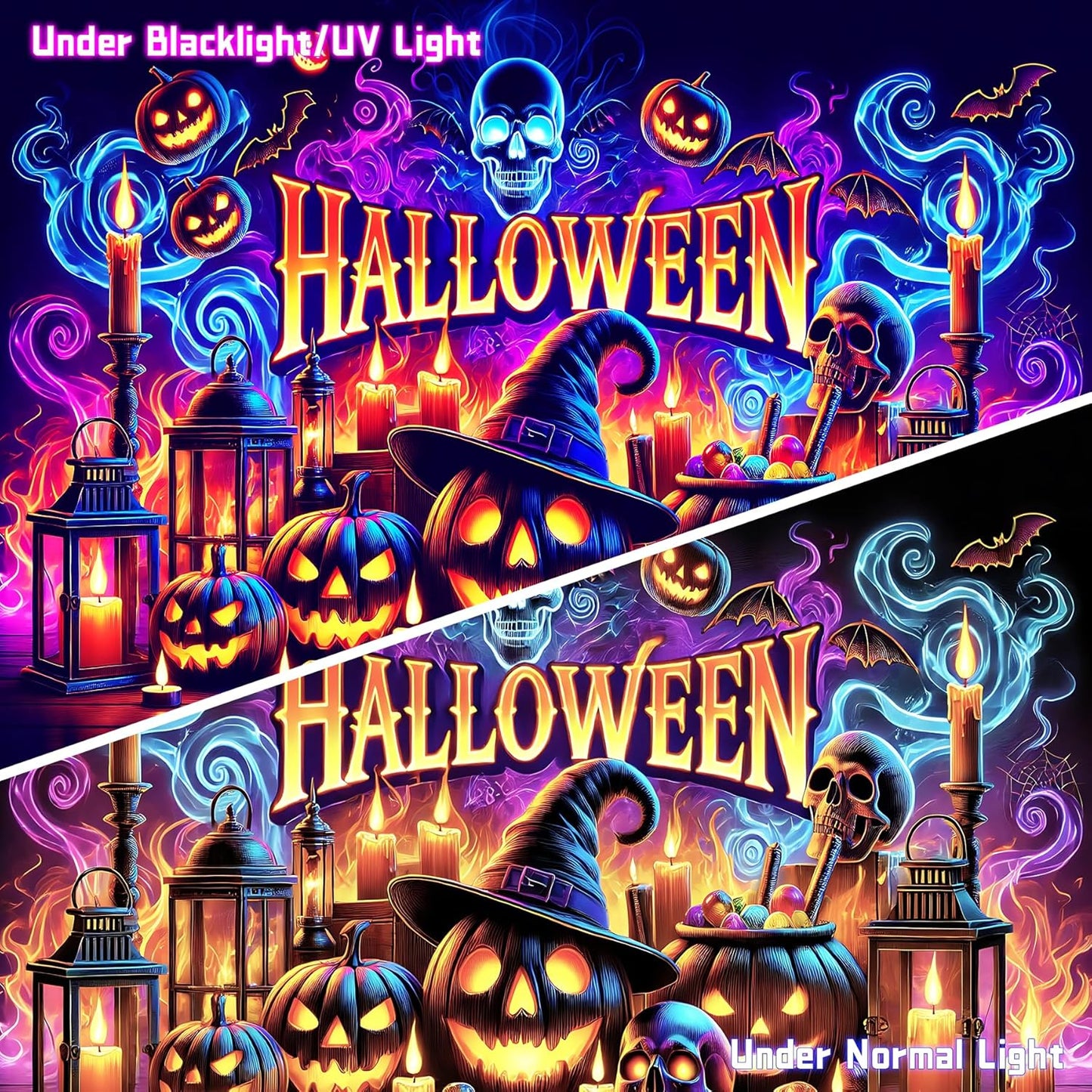 AOHMPT Glow-in-the-Dark Halloween Tapestry - UV Reactive Black Light Wall Hanging Decor for Spooky Parties, Bedroom, Living Room (Pumpkin, 79L x 59W, Unframed)