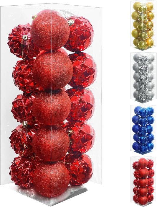 Lulu Home Christmas Ball Ornaments, 20 Ct 3.15" Pre-Strung Hanging Ornament Decorations, Xmas Shatterproof Plastic Balls for Holiday Party Wreath Garlands Trees, Red