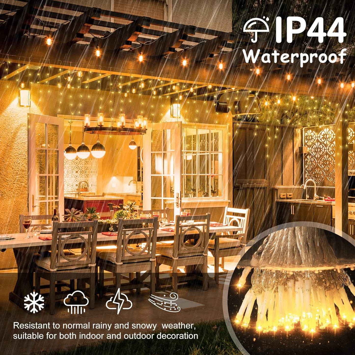33FT 300 LED Icicle Lights Outdoor Waterproof Icicle Christmas Lights with 50 Drops Warm White String Lights for Wedding Party Holiday Christmas Indoor Decorations,Warm White