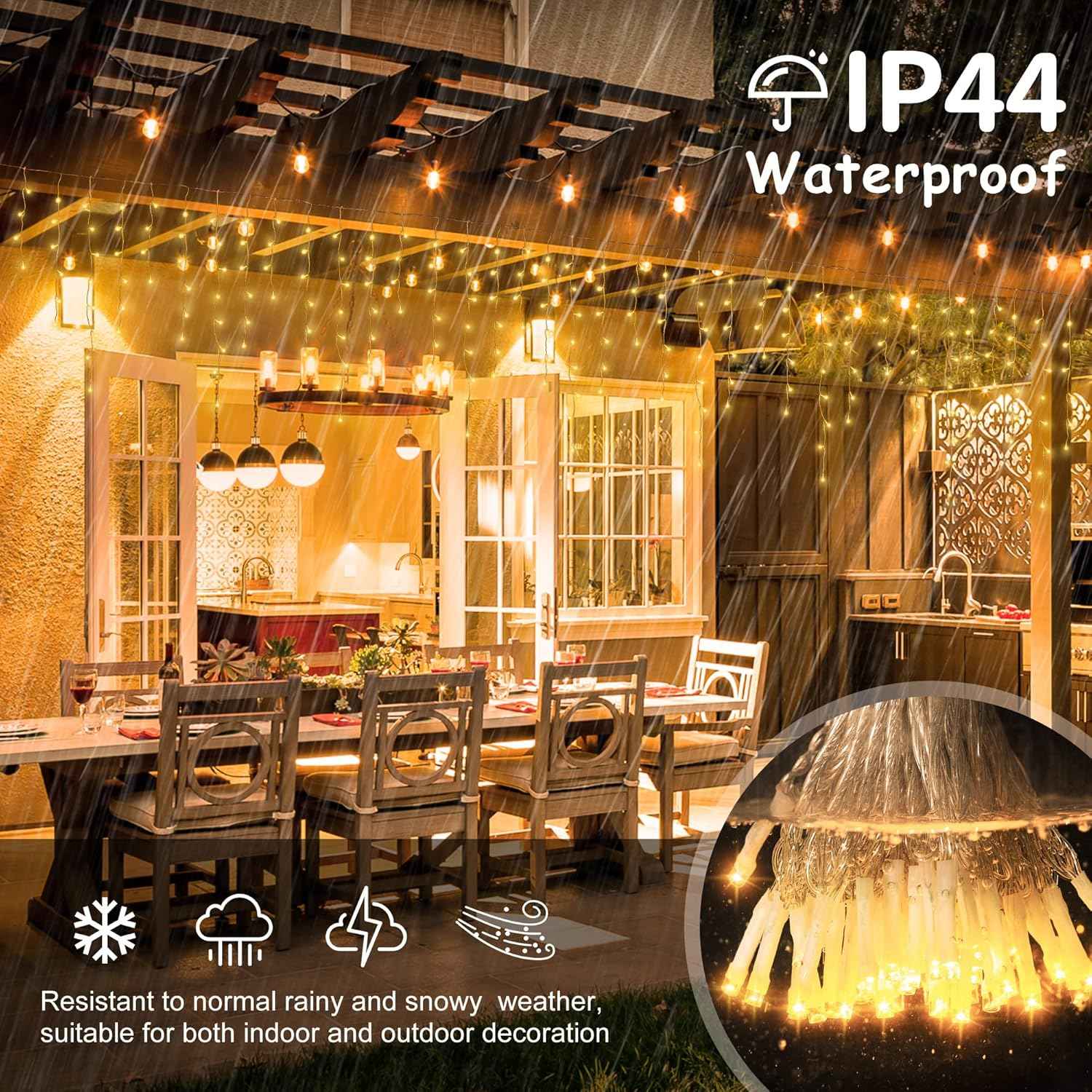 33FT 300 LED Icicle Lights Outdoor Waterproof Icicle Christmas Lights with 50 Drops Warm White String Lights for Wedding Party Holiday Christmas Indoor Decorations,Warm White