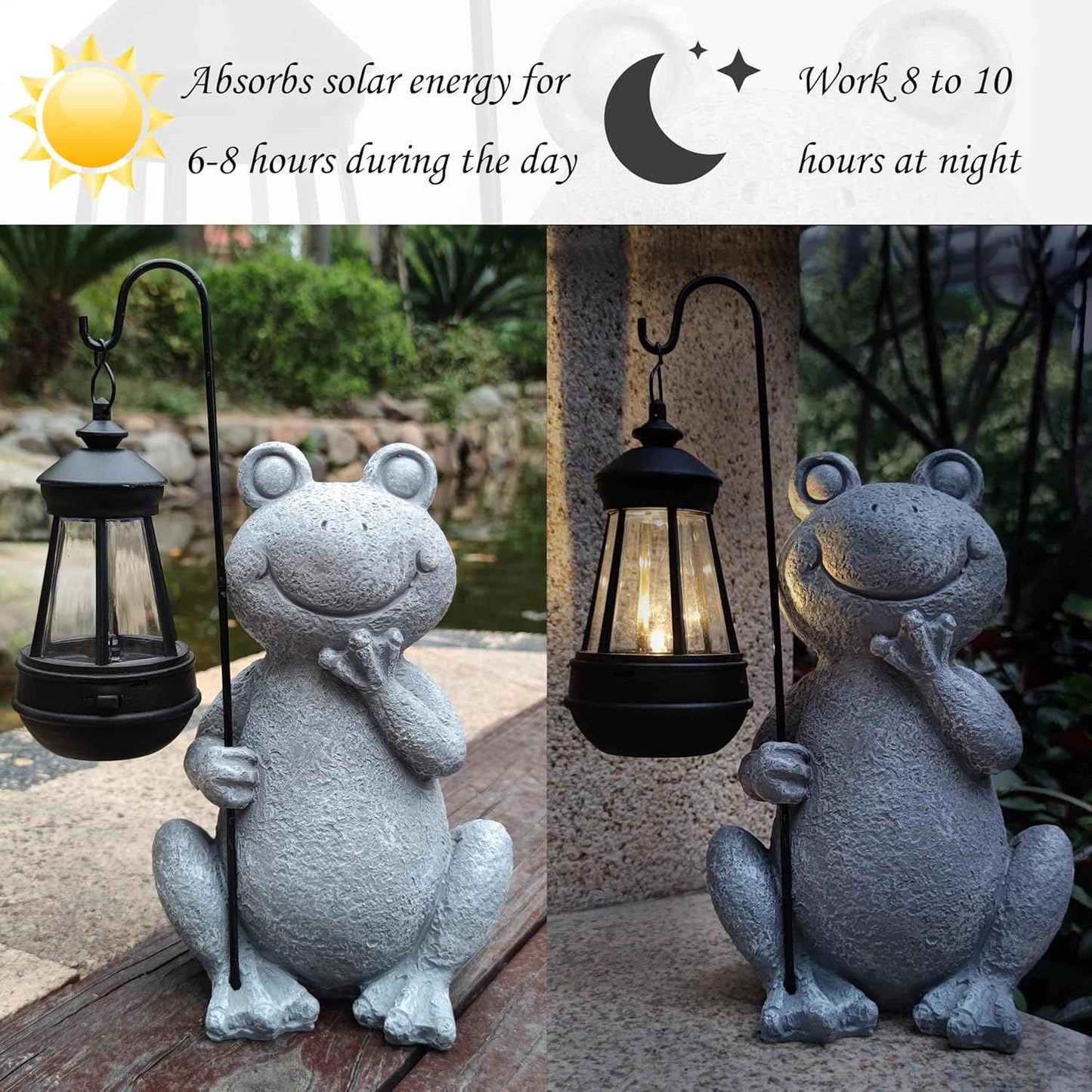 Frog Solar Garden Statues,Resin Frog Figurine Decorations with Solar Lights Lantern, Outdoor Garden Decor Art for Lawn,Yard, Unique Housewarming Gift for Women Mom Grandma