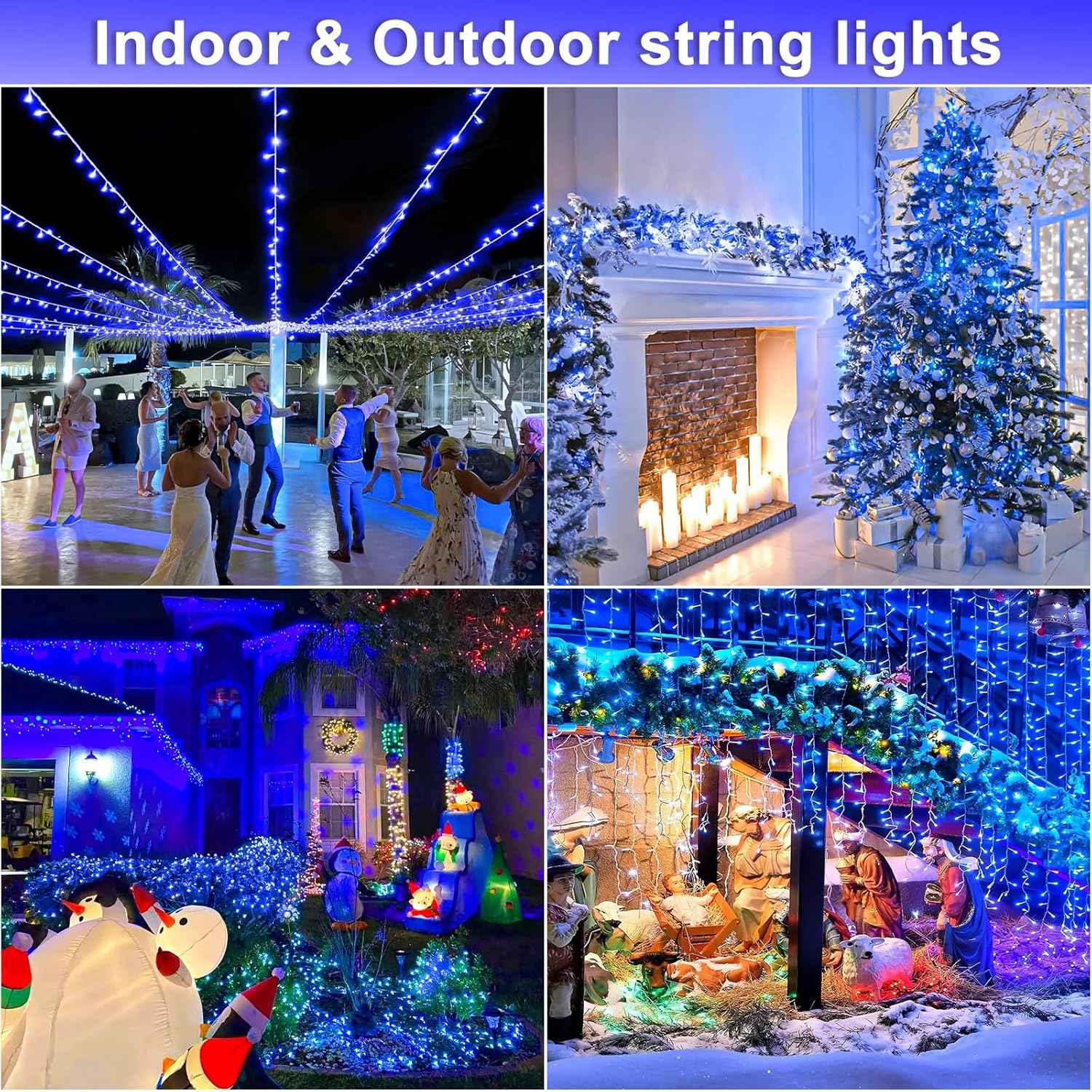 250 LED Blue Christmas Lights Outdoor 82ft Clear Wire Blue String Lights 8 Modes Clear Wire, Plug in Waterproof Twinkle Fairy String Light for Indoor Christmas Tree Bedroom Decorations