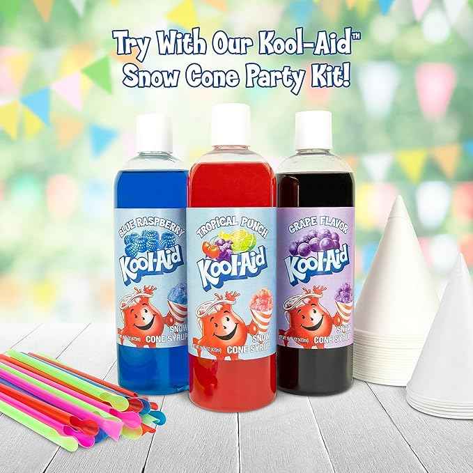 Nostalgia Kool-Aid Snow Cone Shaved Ice Machine - Retro Table-Top Slushie Machine Makes 20 Icy Treats - Includes 2 Reusable Plastic Cups & Ice Scoop - Blue