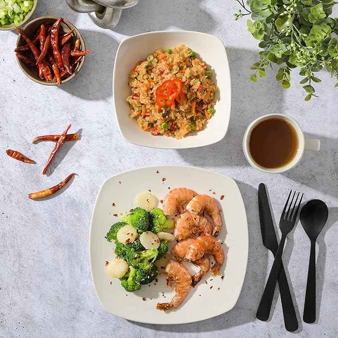 Gibson Home Amelia Court Porcelain Chip and Scratch Resistant Dinnerware set, Service for 4 (12pcs), White (Soft Square)
