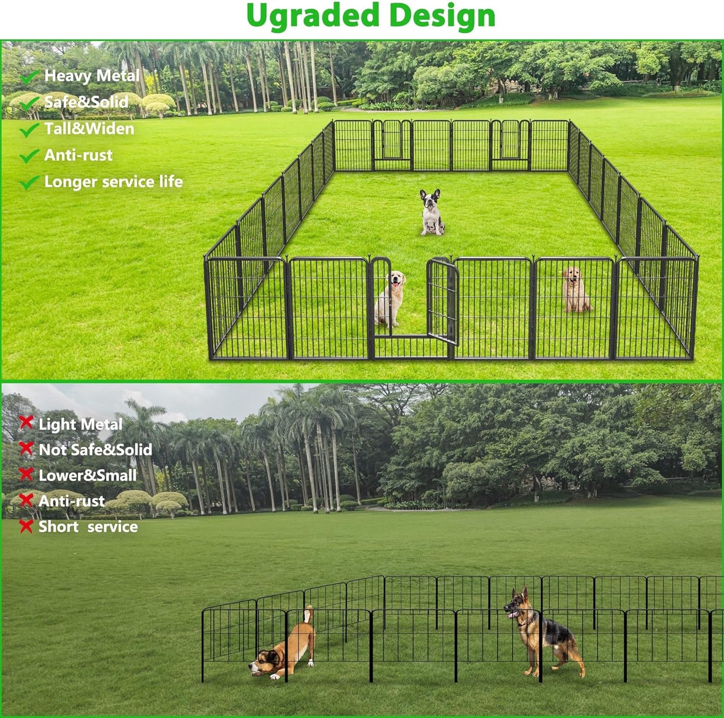 Decorative Black Metal Fencing Garden Fence with Gate, 55ft(L) 32in(H) 24 Fence Panels No Dig Fence Rustproof Animal Barrier Fence Temporary Dog Panels Fencing Outdoor