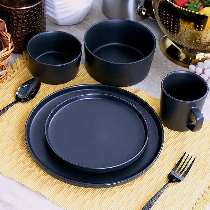 Elama Luxmatte Contemporary Dinnerware Set (1, Black)