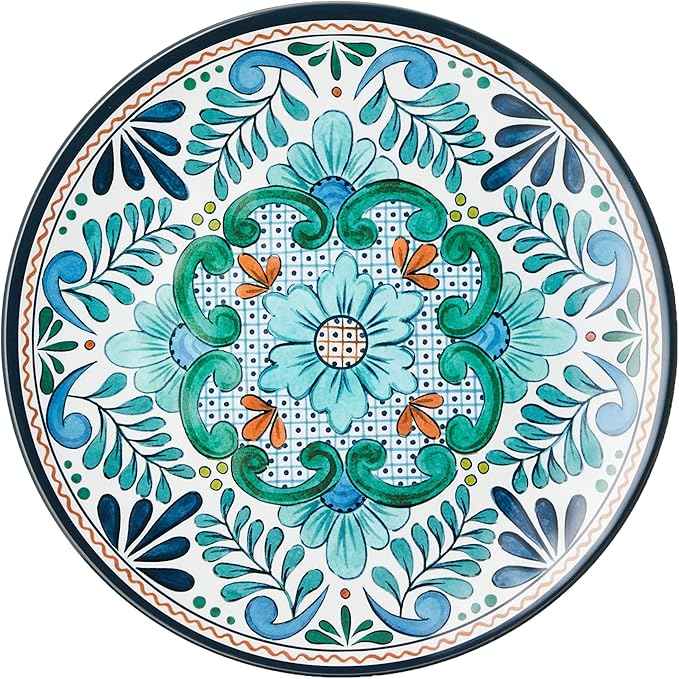 Talavera Melamine 12-Piece Dinnerware Set – Multicolored Plates and Bowls for 4, Spanish Tile-Inspired, Durable, Lightweight, Shatterproof, Dishwasher Safe, Indoor Outdoor Tableware