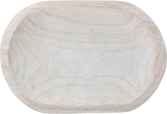 Bloomingville Hand-Carved Paulownia Wood Bowl with Whitewashed Finish