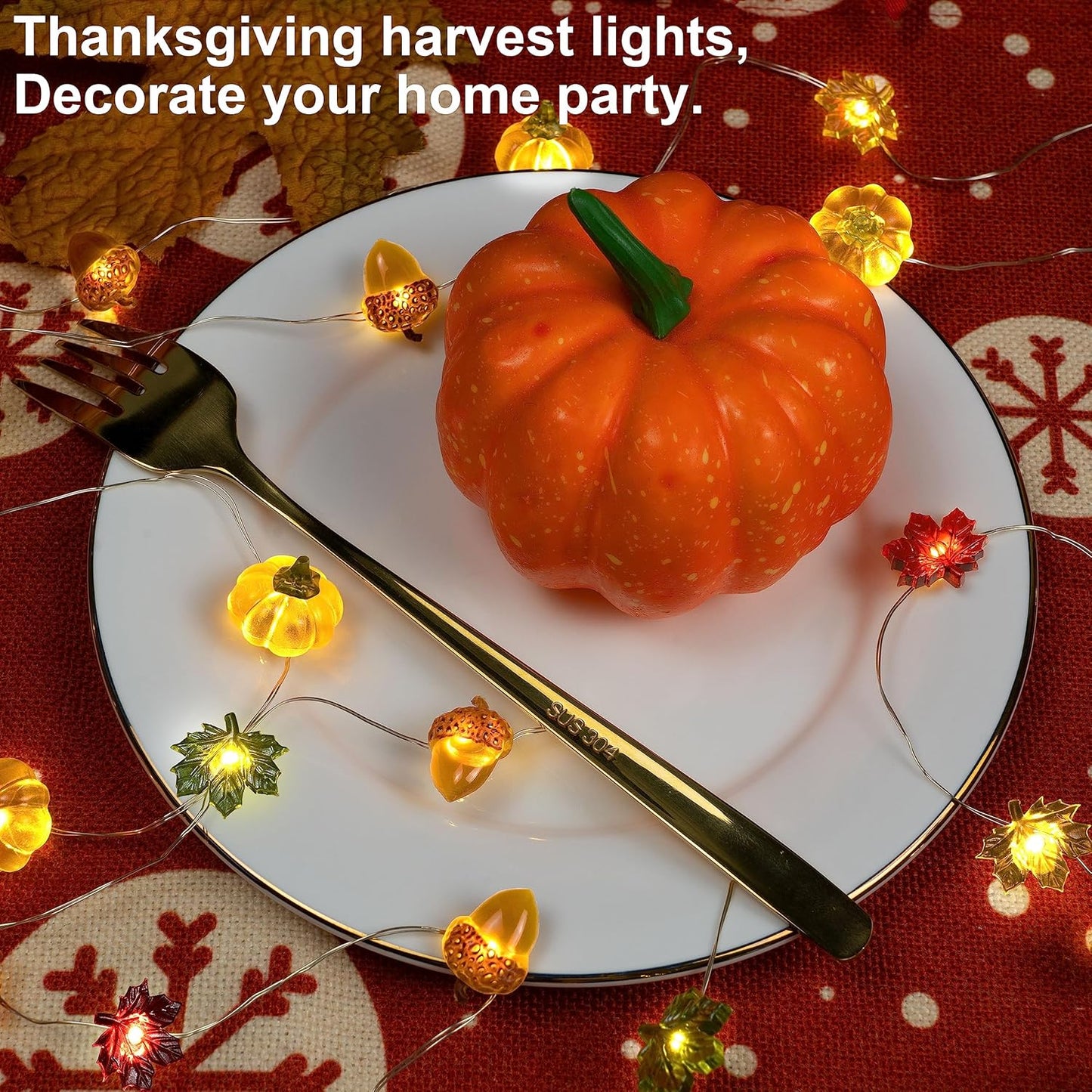 Thanksgiving Lights 10FT 30 LED Fall Lights 3D Pumpkin Maple Leaf Acorn Battery Operated String Lights Halloween Decorations Indoor Fall Decorations for Home Garland Party Autumn