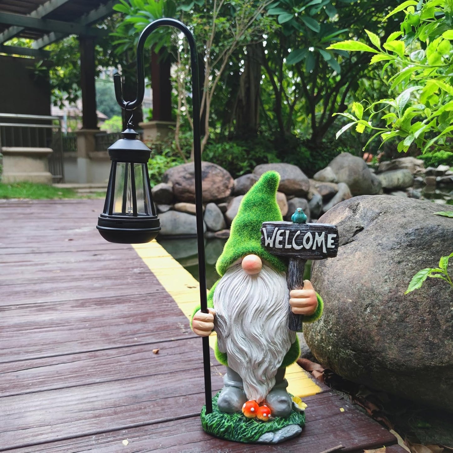 JOYBEE Garden Statues Gnome with Solar Lantern Outdoor Decor-Gnomes Solar Figurines Lights Decorations for Patio Yard Lawn Ornaments-Gifts for Women Mom Grandma