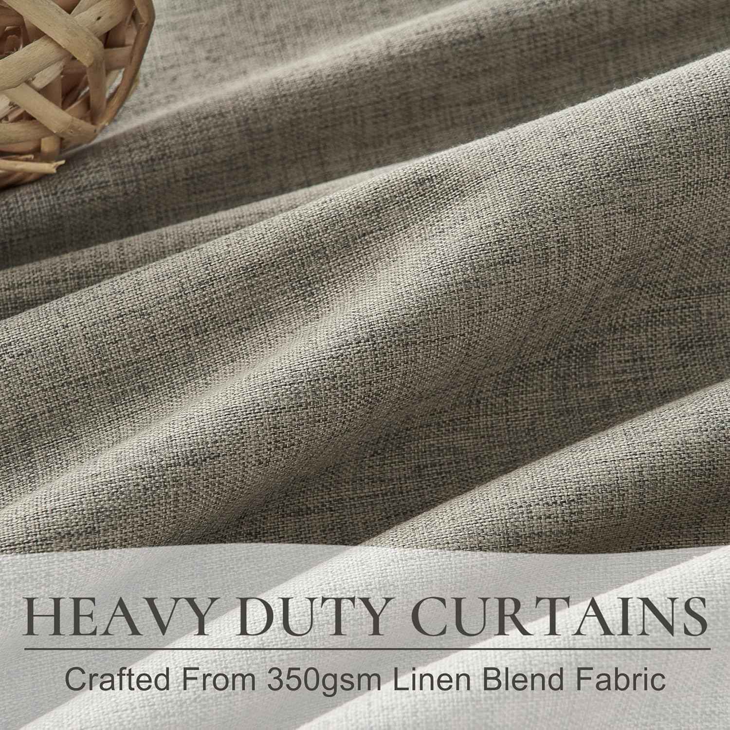 Grey Green Blackout Linen Curtains 90 Inches Long for Living Room/Bedroom, Pleated Window Track Heavy Curtain for winter with Pin Hooks Boho Dark Green Drapes Thermal Insulated (50"Wx90"Lx2Panels)