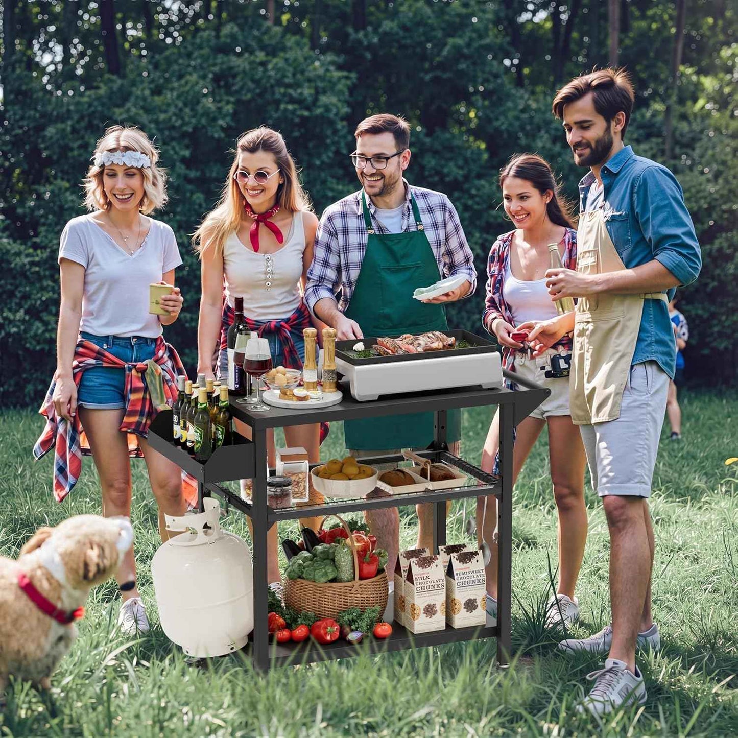 SUNCROWN Outdoor Grill Table with Wheels, Kitchen Cooking Prep Tables Movable BBQ Grill Cart for Garden, Camping, Home Party, Bar, Pizza Oven Table Stand
