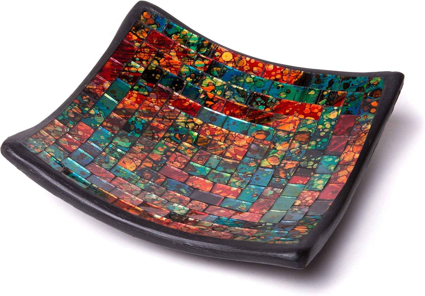 Red Co. Glass Mosaic Ceramic Catch-All Tray, Decorative Accent and Centerpiece Plate - Squared 8 inches
