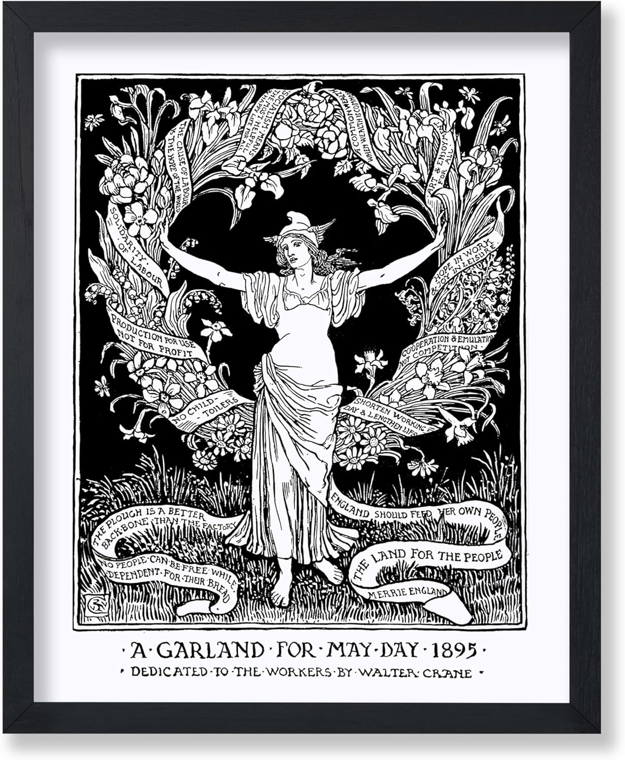 Poster Master Vintage Walter Crane Poster - Retro A Garland for May Day Print - Socialist Art - Gift for Him, Her, Men, Women - Wall Decor for Home, Office, Living Room, 18x24 Unframed Wall Art