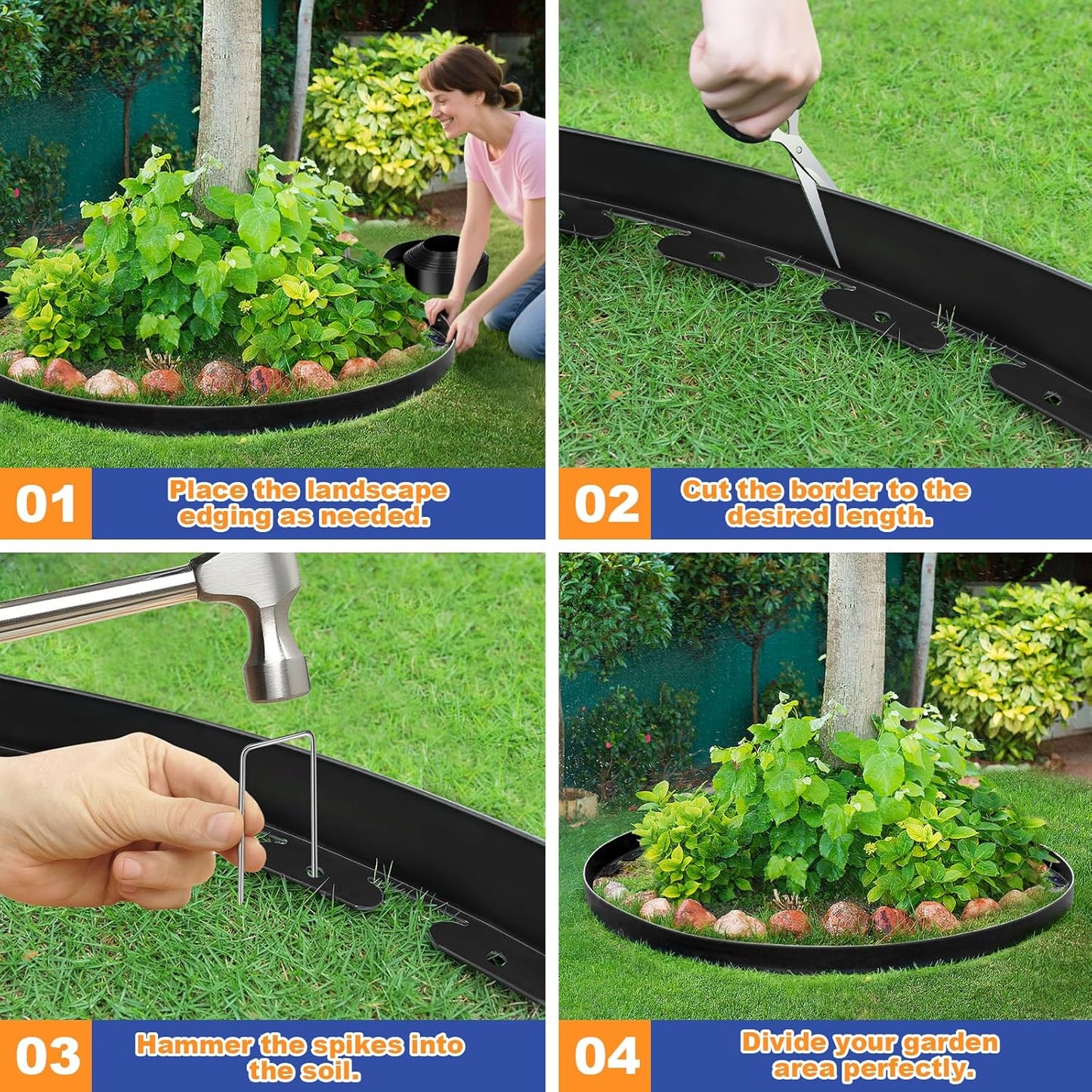 3 Inch x 60 FT (Multiple Sizes Available) Landscape Edging, Garden Edging Borders with 60pcs Upgrade Stakes, Flexible No Dig Plastic Garden Border for Lawn, Landscaping, Flower Beds and Yard