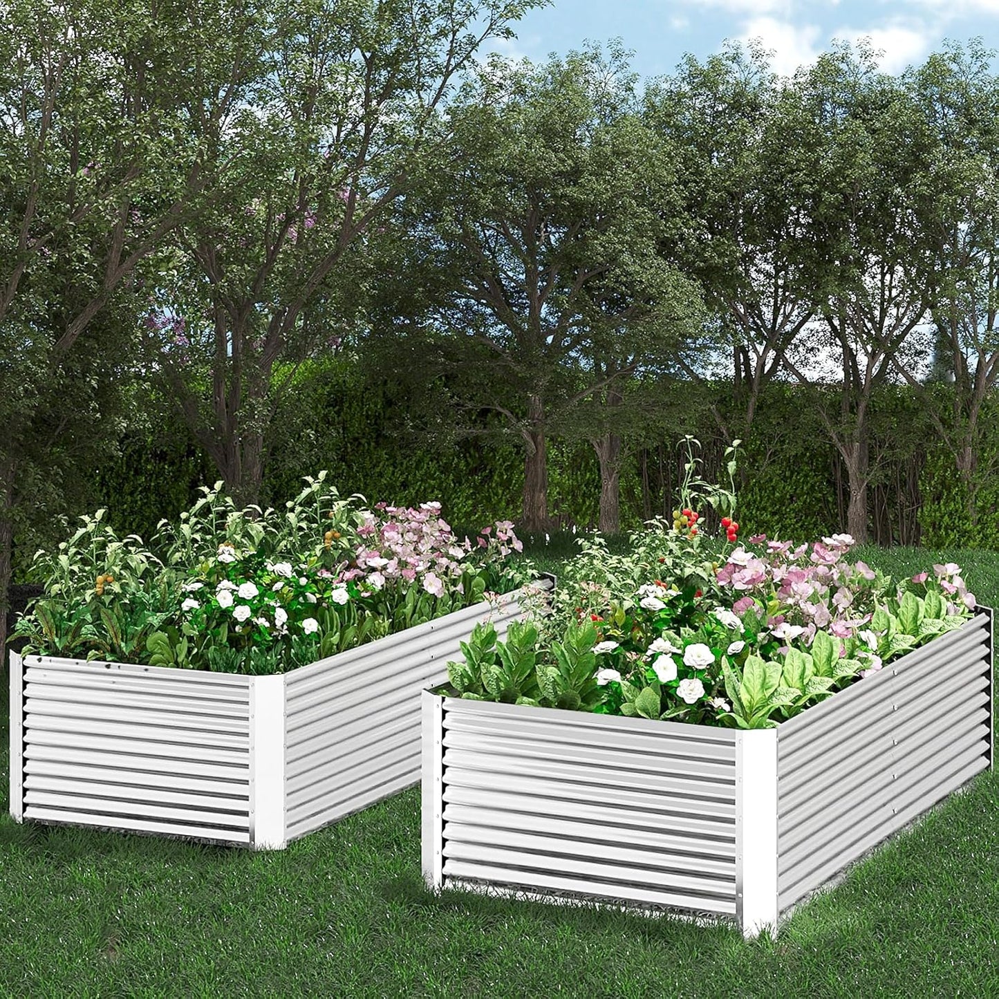2pcs Tall Galvanized Raised Garden Bed Outdoor,Steel Garden Bed for Vegetables,Above Ground Garden Box for Flower,Metal Raised Beds for Gardening - 6x3ft