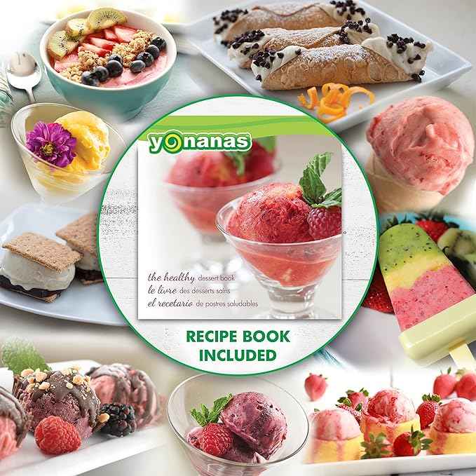 Yonanas Classic Frozen Fruit Soft Serve Maker for Healthy Vegan and Dairy-Free Treats,200W Silver Machine with 36 Recipes,BPA Free,Easy to Clean,Quick and Simple to Use,(Pack of 4)