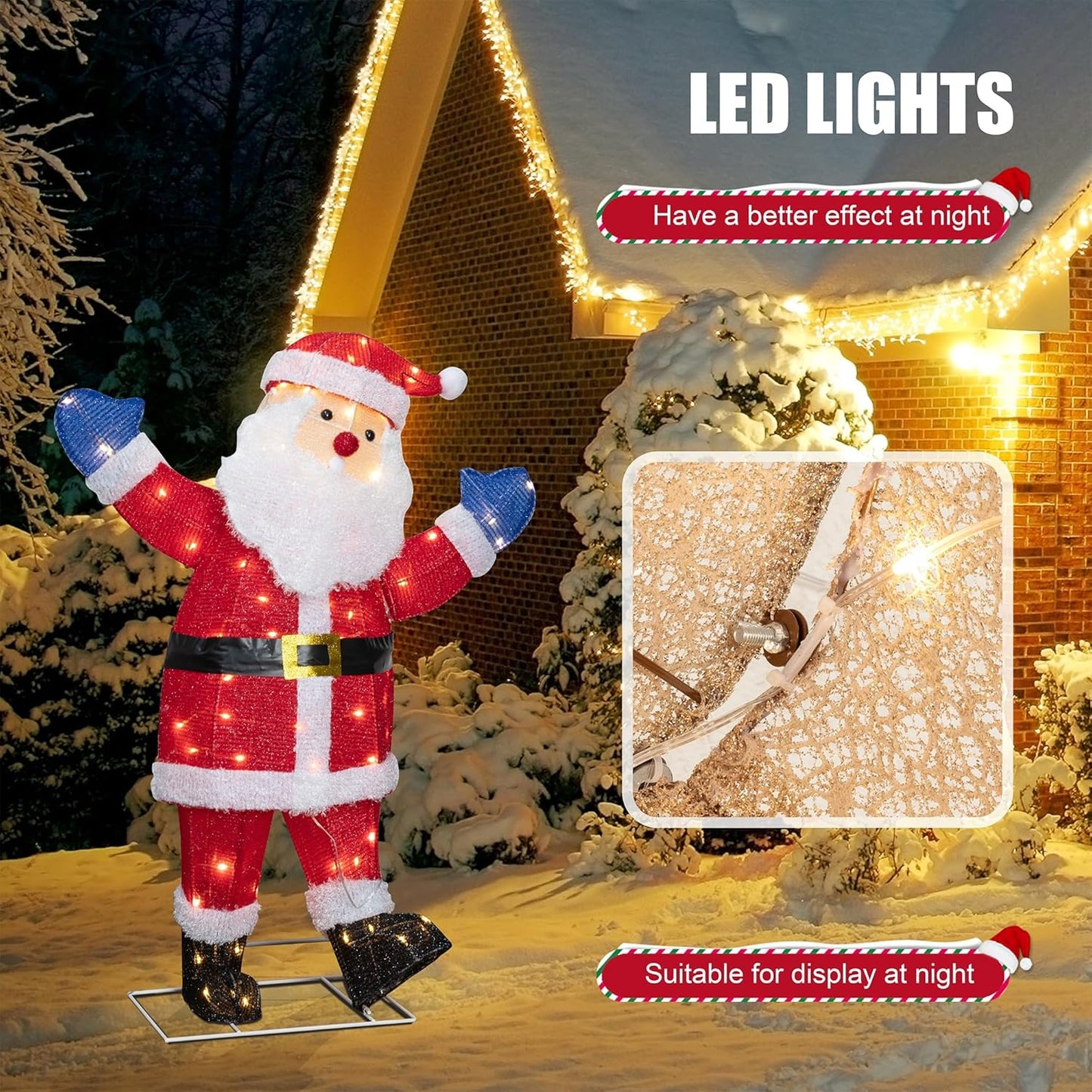 Lighted Christmas Santa Claus Outdoor Decorations, Christmas Standing Santa Claus 3D Super Large Lighted Holiday Displays Family Set Decoration Outdoor Indoor Yard