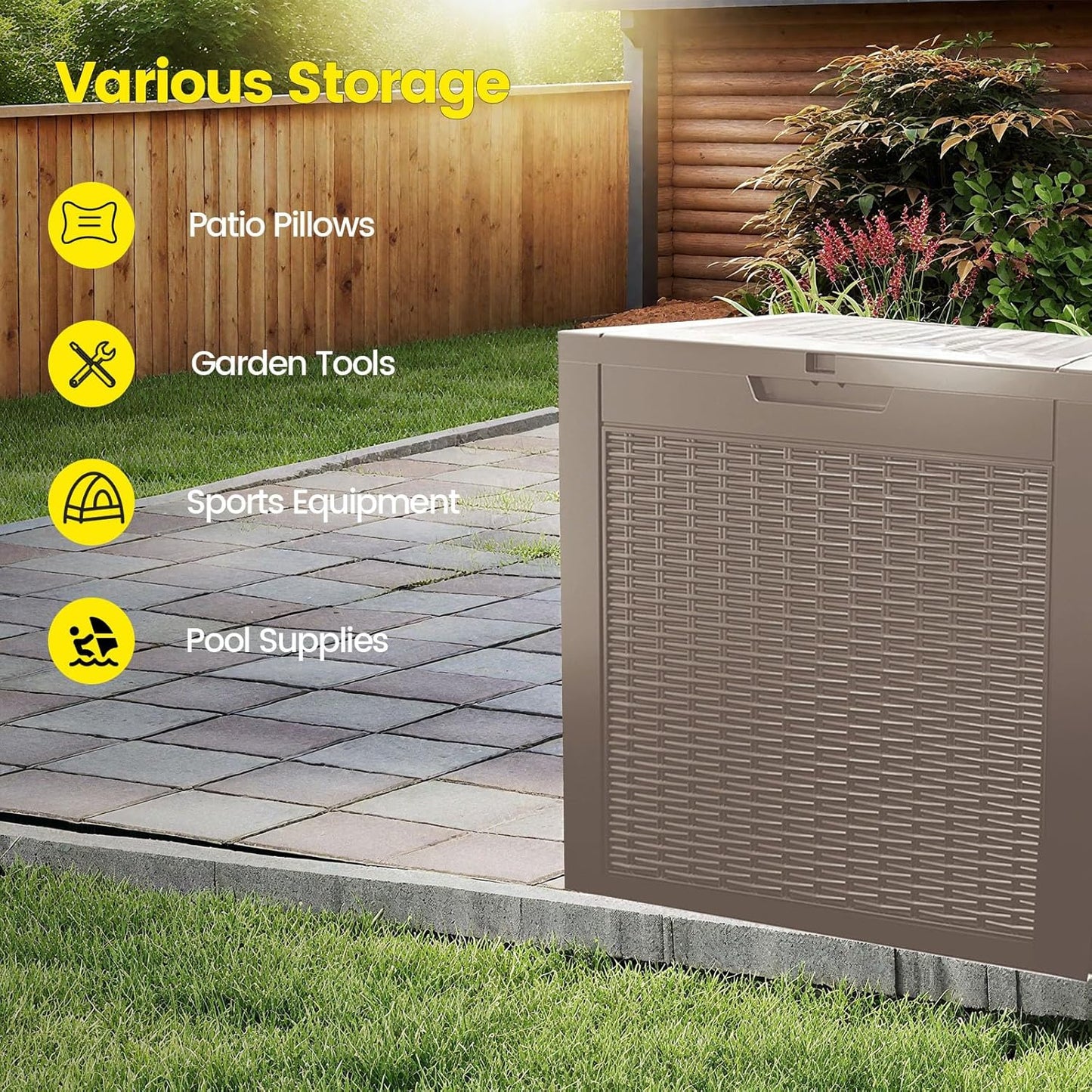 31 Gallon Outdoor Storage Box - Waterproof Resin Rattan Deck Box for Indoor & Outdoor Use - Lockable & Fade Resistant - Storage Bin for Package Delivery, Patio Cushions & Garden Tools, Brown