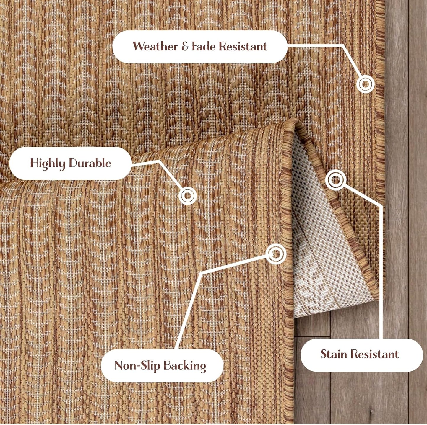 Adiva Rugs Outdoor Indoor Area Rug, Weather Resistant, Easy to Clean, Stain Resistant Floor Mat for Dining Room, Backyard, Deck, Patio (Wooden, 6' x 9')