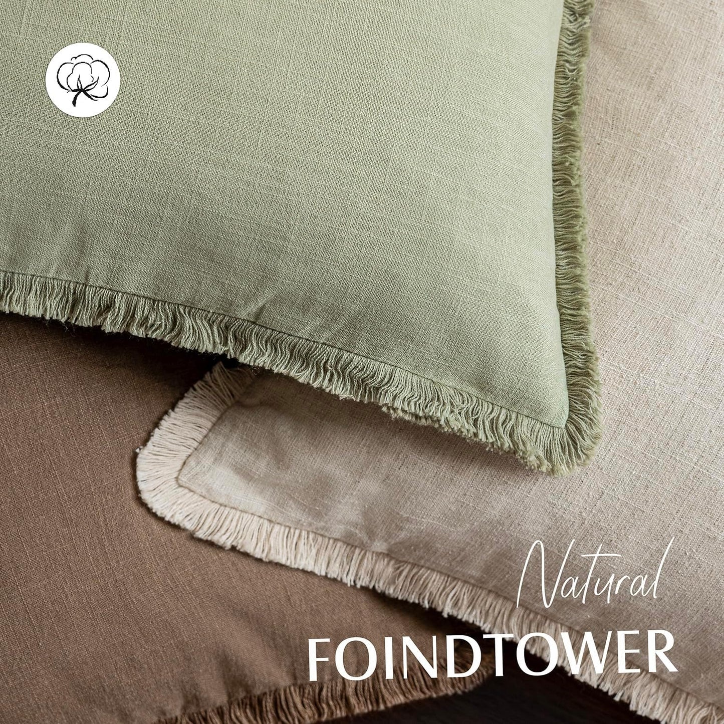Foindtower Set of 2 Decorative Linen Fringe Throw Pillow Covers Farmhouse Cushion Cover with Tassels Lumbar Accent Pillowcase for Couch Bed Living Room Home Bedroom Decor,12×24 Inch,Light Sage Green