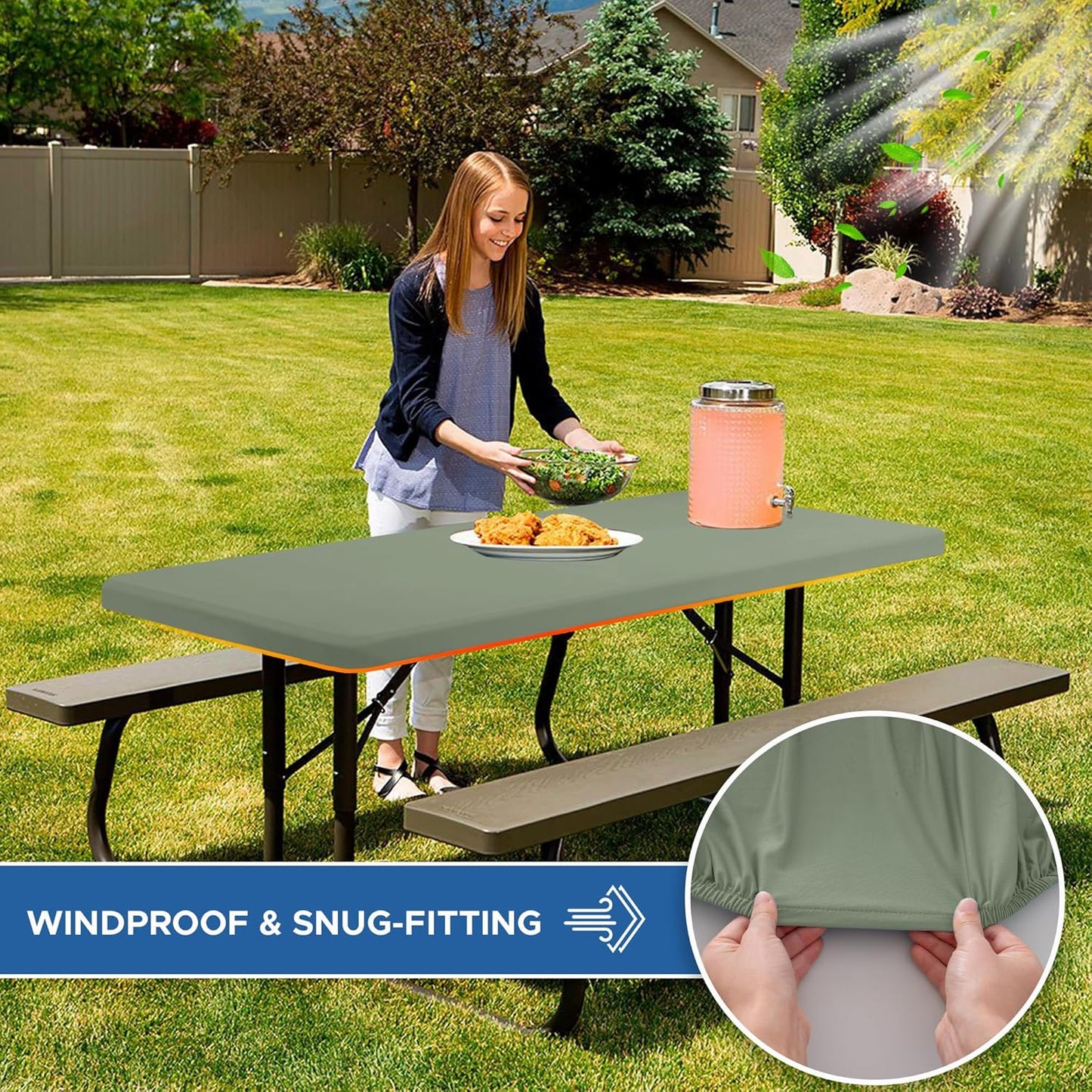 Fitted Tablecloth for 6 Foot Rectangle Tables-4 Pack Sage Elastic Outdoor Picnic Table Cover-Spandex Stretch Folding Table Cloths 6 ft for Camping Dining Room Patio Kitchen Banquet Party