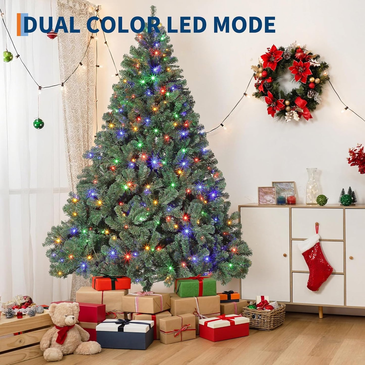 6ft Artificial Christmas Tree, Premium Spruce Hinge Material, Holiday Christmas Tree with Metal Hinges and Collapsible Base for Home Gatherings and Office Decorations