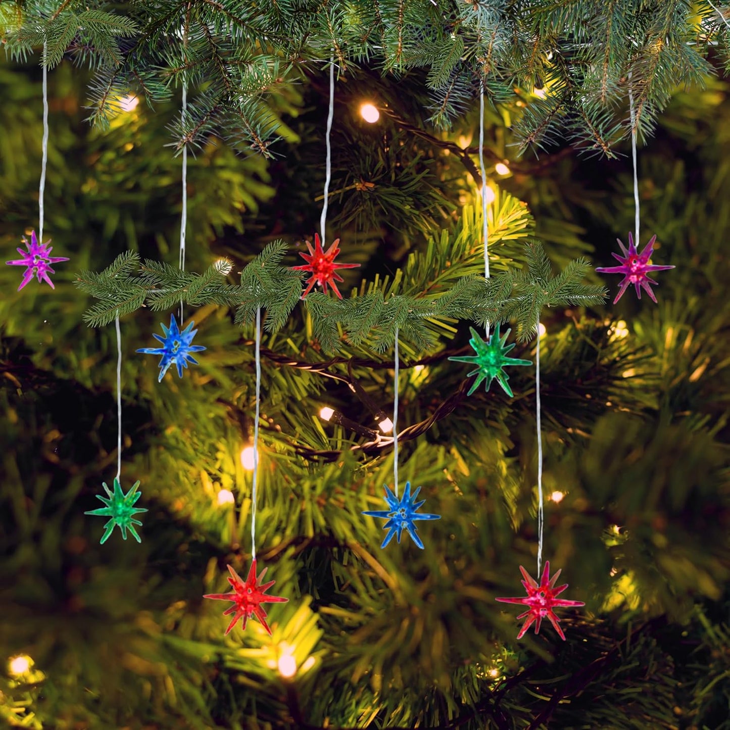 Multi-Color Changing Starburst Christmas Lights – 48" LED Light Strand with 9 Acrylic Starbursts – Color Changing Holiday String Lights for Indoor Outdoor Christmas Decor, Tree, Mantel, Window