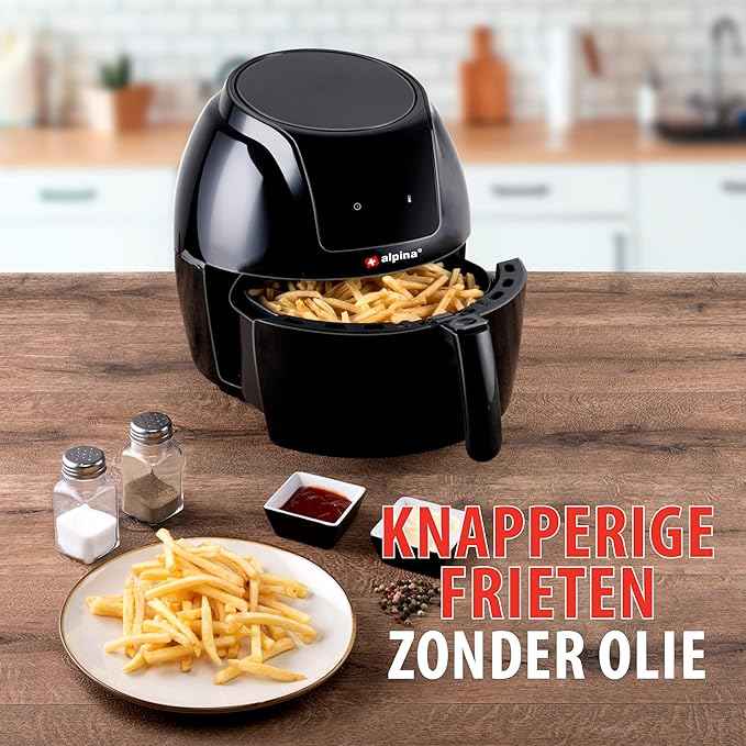 alpina Air Fryer Oil Free Deep Fryer 5 Litre Electric Deep Fryer with Non-Stick Coating Digital Touch Screen 7-8 People