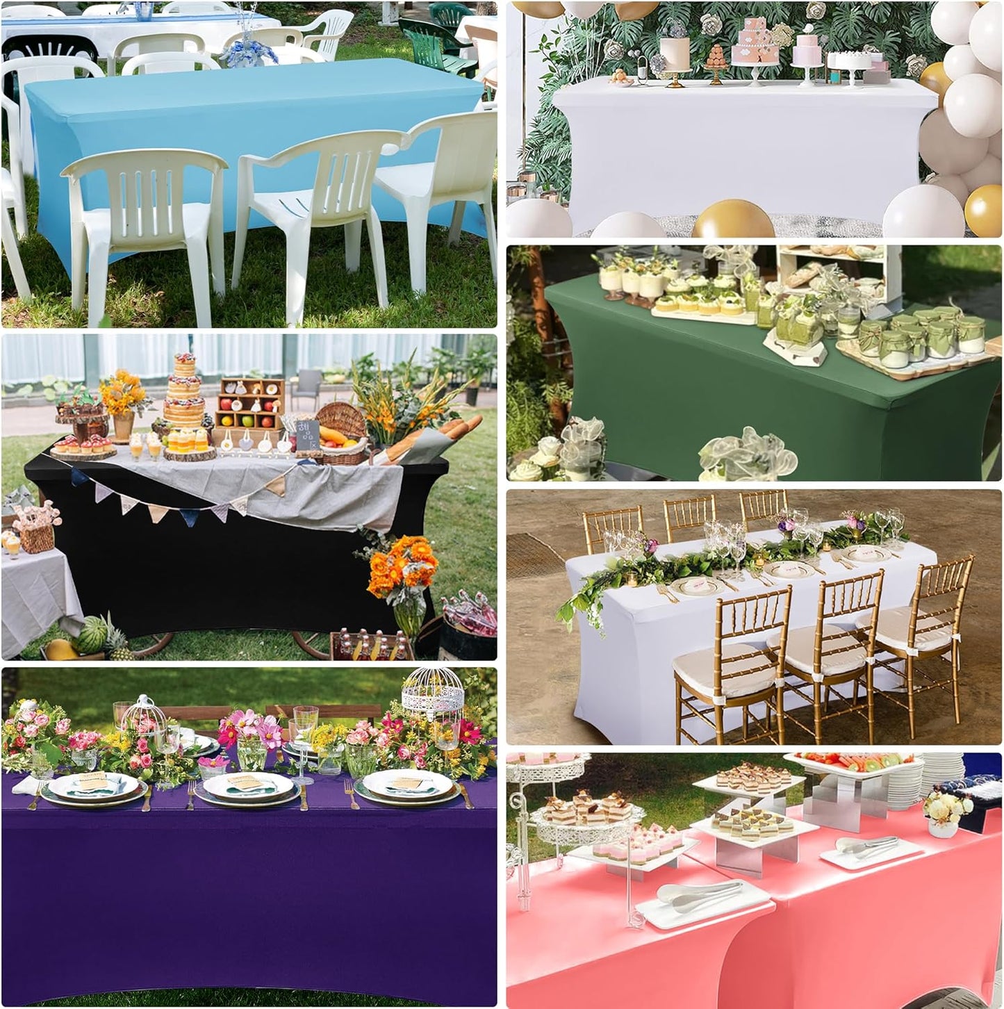 Obstal 6ft Stretch Spandex Table Cover for Standard Folding Tables - 2 Pack Universal Rectangular Fitted Tablecloth Protector for Wedding, Banquet and Party, 72L x 30W x 30H Inches, Navy Blue, 2pc