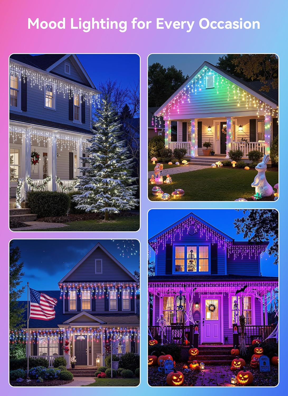 Smart Icicle Lights for Outside - 33ft 304 LED Color Changing Icicle Christmas Lights Outdoor - APP Controller 50+Preset Modes 16M Color Customize DIY Dynamic Lighting Effect