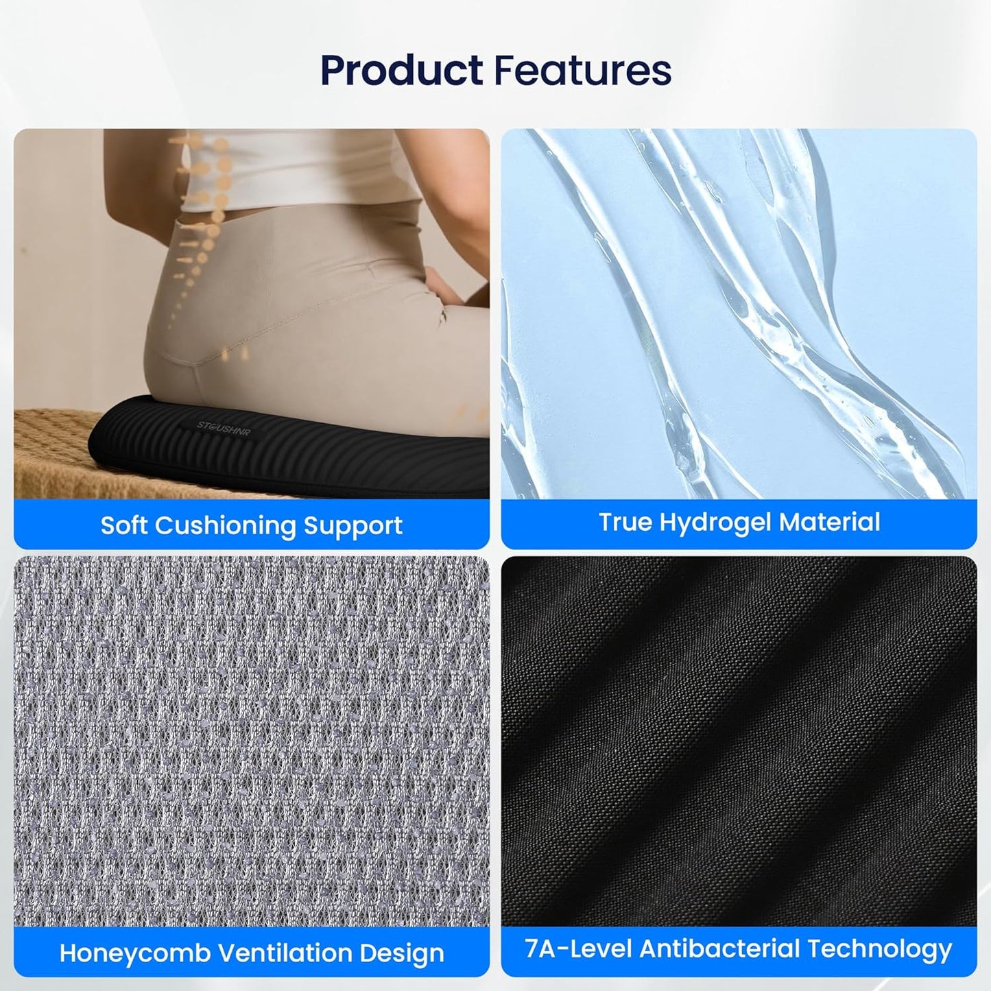 Gel Seat Cushion for Long Sitting,3-Second Cooling Pressure Relief Pillow for Car Seat & Office Chair,Back,Tailbone,Coccyx Comfort Support Seat Pad (Black)