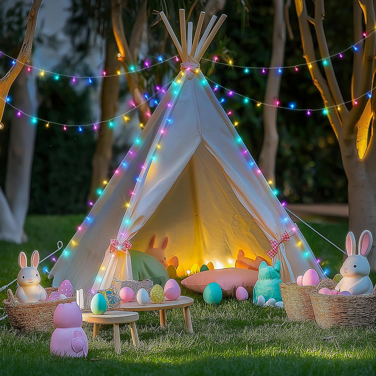 JMEXSUSS Easter Lights Clear Wire Outdoor Indoor, 168ft 600 LED Multicolor Easter String Lights Plug in for Bedroom Tree Room Party Decorations