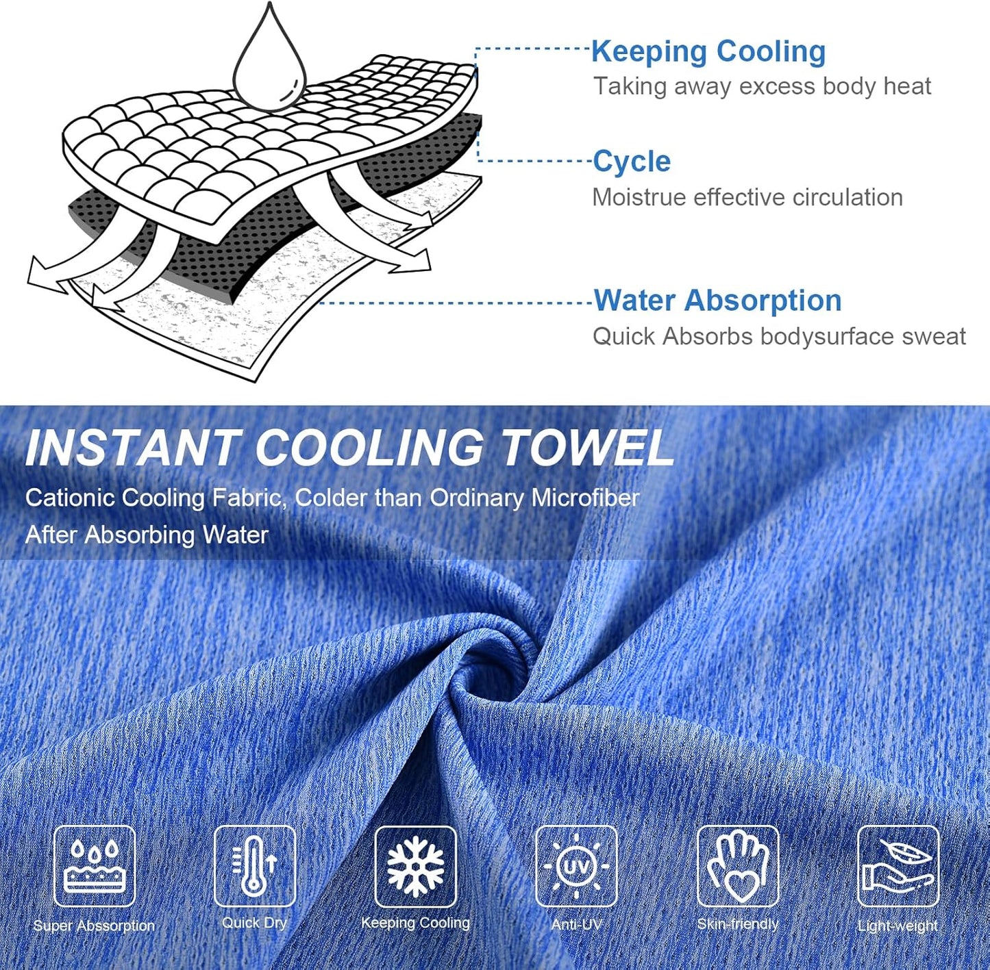 Pleneal Cooling Towels - 6 Pack Cooling Towel (40"x12"), Ice Gym Towels for Working Out, Microfiber Cooling Towels for Neck and Face, Yoga Towel for Home Gym, Workout & More Activities
