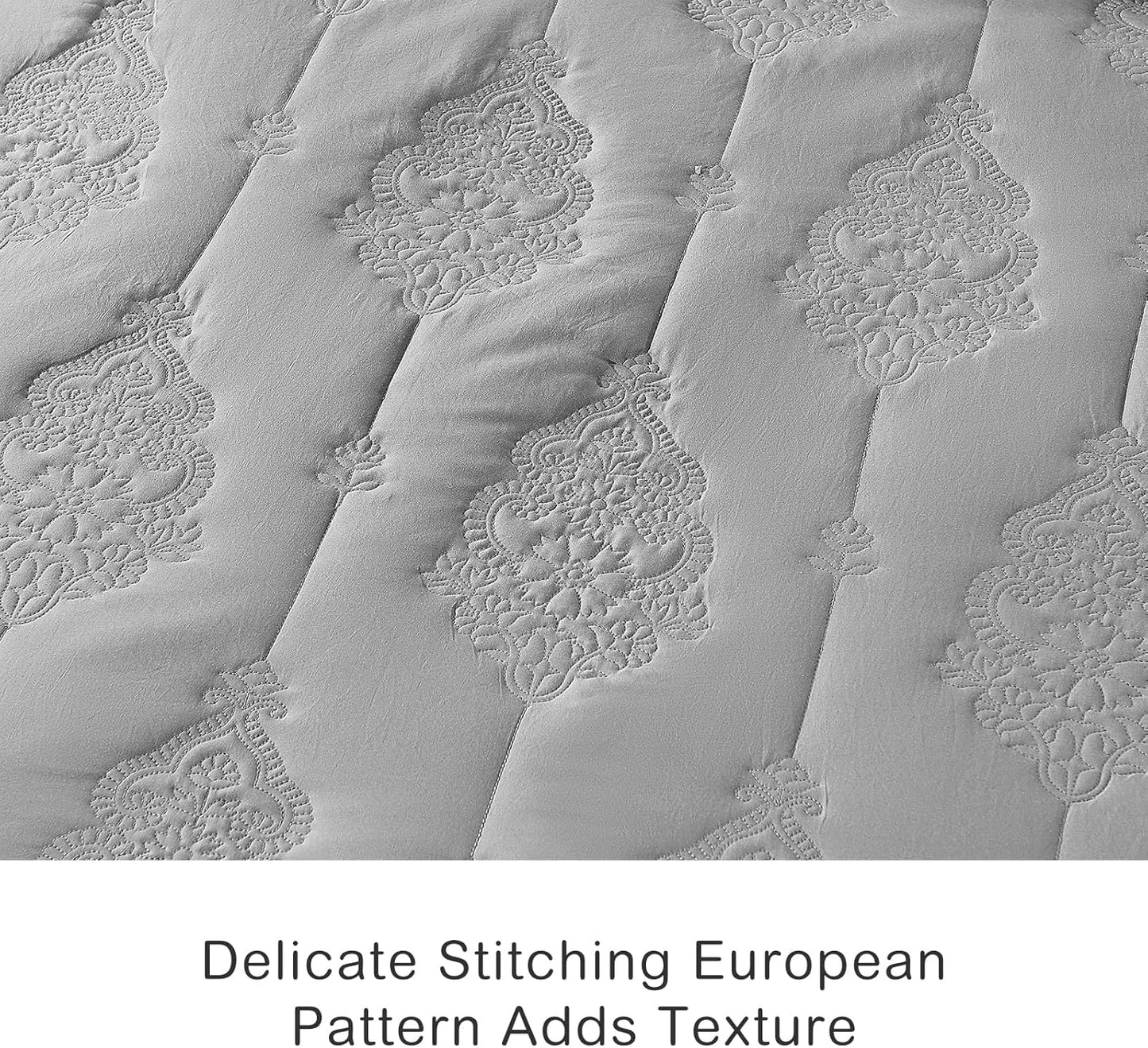 HORIMOTE HOME Grey Quilt Queen Size Floral Quilt Bedspread Lightweight Soft Pre-Washed Microfiber Bedcover, 3 Pieces Thin Comforter Bed Cover Bedding Set for All Season