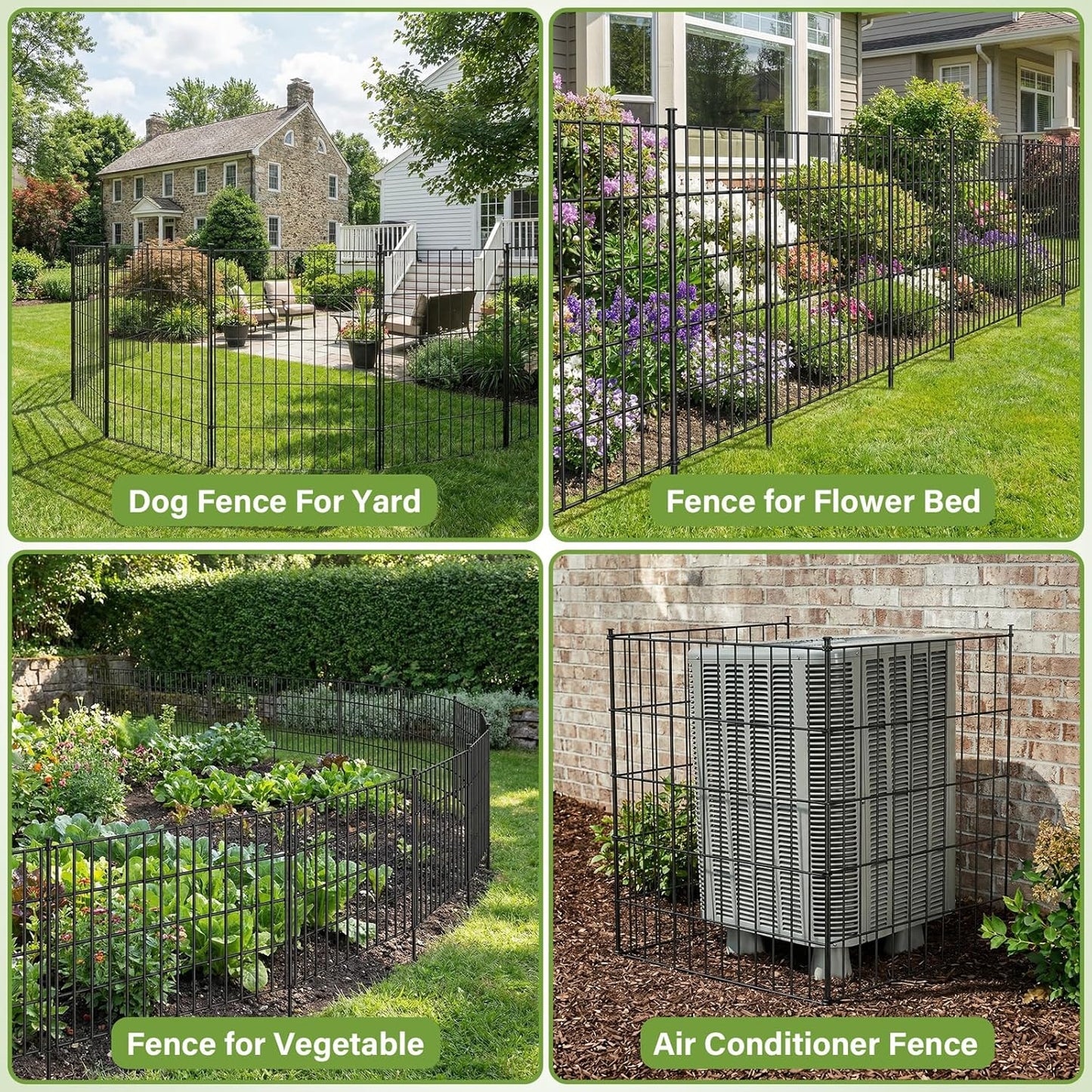 10 Panels No Dig Decorative Outdoor Garden Fence, 32in (H) x 23.6ft (L) Rustproof Metal Wire Rabbit Dog Garden Border Fencing for Yard, Animal Barrier with Ground Stakes for Patio