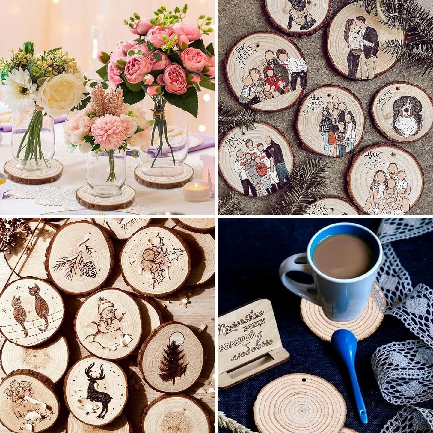 Natural Wood Slices Round Wooden Discs for Crafts 30 Pcs Unfinished Tree Bark Slices Wood Circles for Centerpieces Blank Wooden Christmas Ornaments with Hole for DIY Christmas Arts Painting Wedding