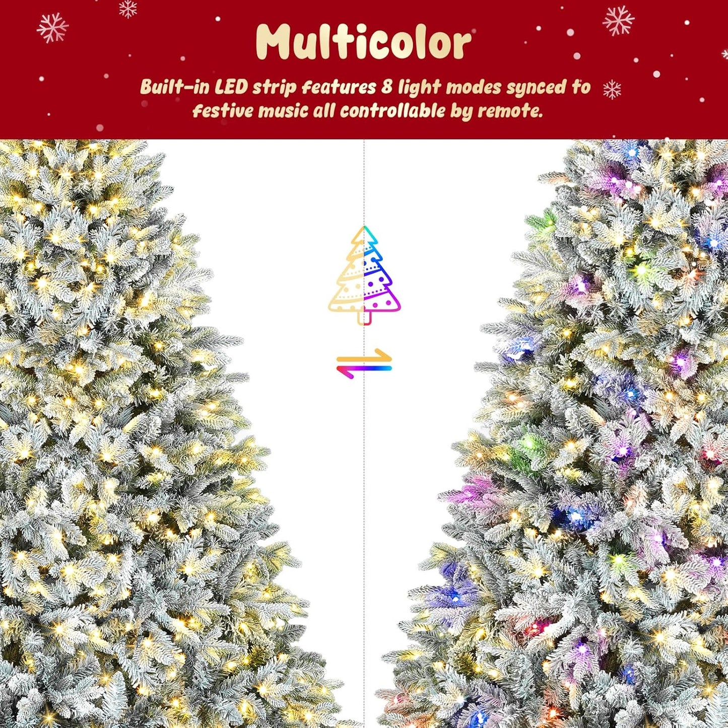 9FT Rotating Christmas Tree with Remote, Pre-Lit Artificial Green PE & PVC Xmas Tree, Multicolor LED Lights with Music & Flash Modes, Deluxe Holiday Home Decor