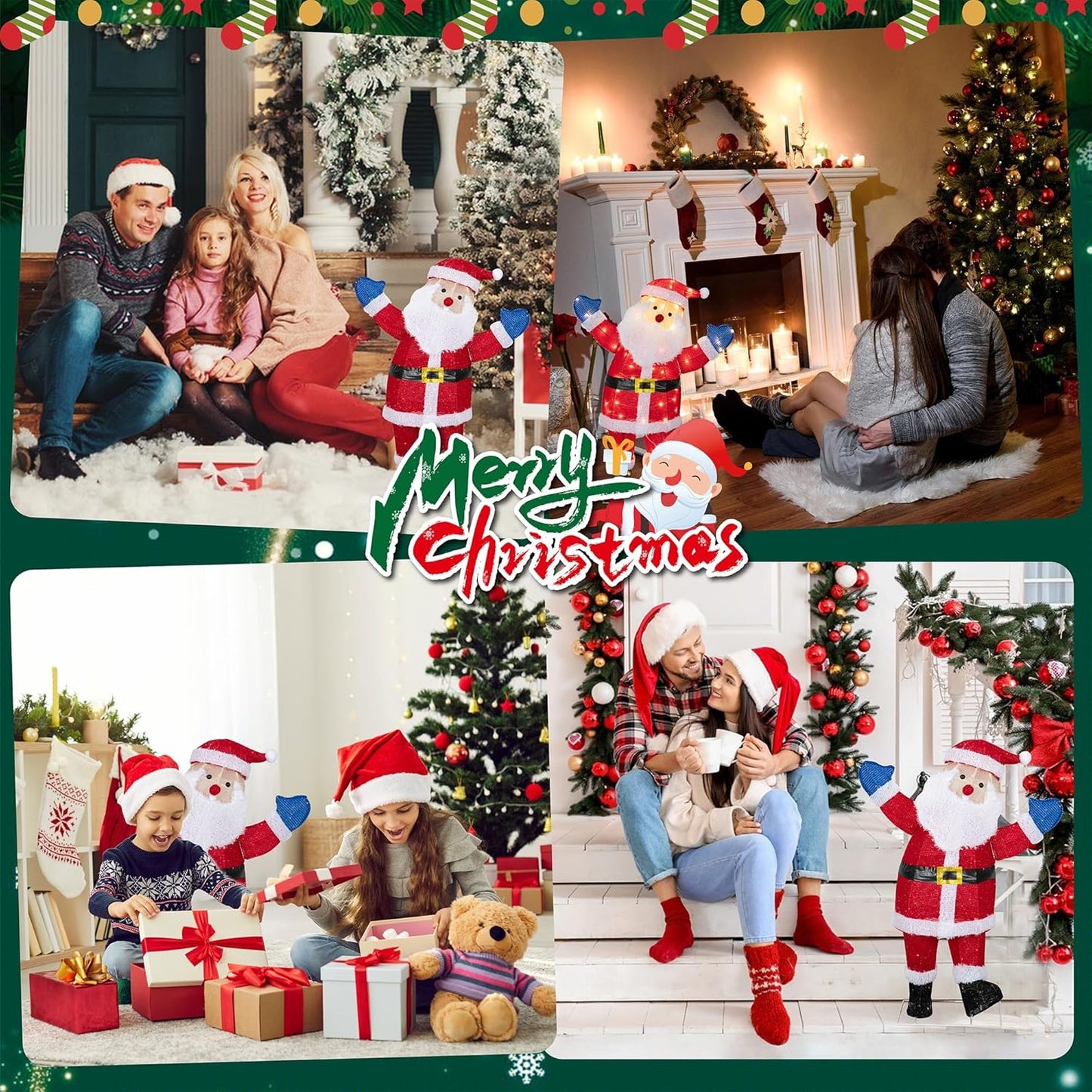 Lighted Christmas Santa Claus Outdoor Decorations, Christmas Standing Santa Claus 3D Super Large Lighted Holiday Displays Family Set Decoration Outdoor Indoor Yard