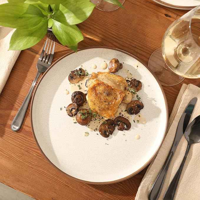 Gibson Elite Abbey Circle 12 Piece (Service for 4) Plates and Bowls Reactive Matte Glaze Dishes Stoneware Ceramic Dinnerware Set - White