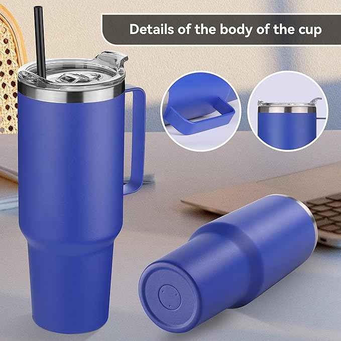 HASLE OUTFITTERS 40 oz Stainless Steel Tumbler with Handle, Vacuum Insulated Tumblers Bulk, Reusable Double Wall Travel Coffee Mug, Durable Powder Coated Water Bottles(Dark Blue, 4)