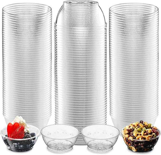 JoyServe Clear Mini Plastic Bowls - (Bulk 100 Pack) 6 Oz Disposable Premium Hard Plastic Dessert Bowls for Serving, Weddings, Catering, Parties, Salsa, Home or Event Party Supplies