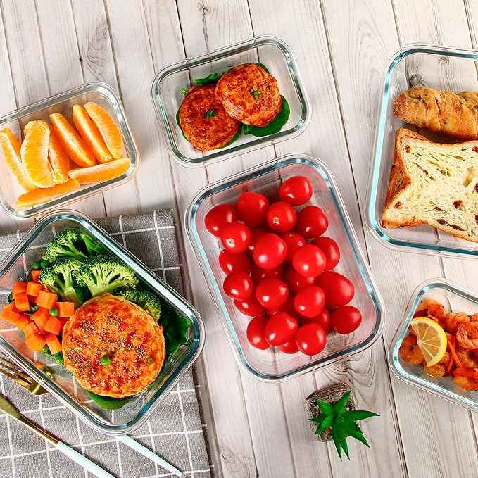 UMEIED 10 PACK Glass Food Storage Containers with Leak Proof Lids, Glass Airtight Meal Prep Containers Set for Lunch, On the Go, Leftover, Kitchen Pantry Organizers and Storage (Blue)