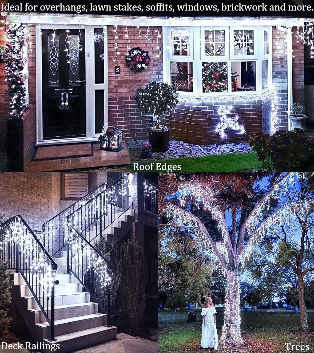 66ft LED Christmas Lights Outdoor Decorations, 8 Lighting Modes with Timer Memory 611 LED Curtain Fairy Light with 141 Drops, Waterproof Light for Christmas Holiday Wedding Party Decor (Cool White)