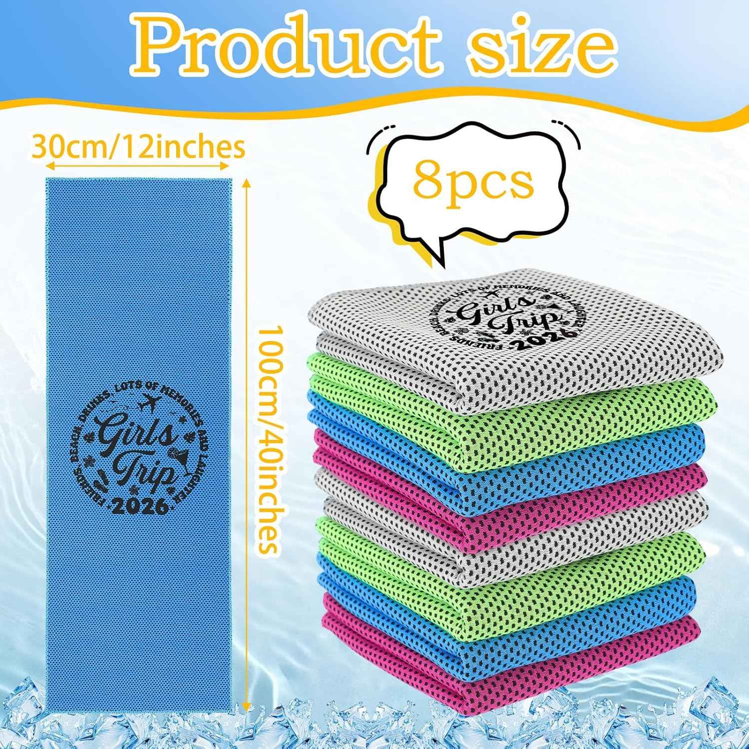 Tegeme 8 Packs Girls Trip Gifts Favors Cooling Towels 40"x12" Soft Breathable Chilly Towel Ice Towel, Microfiber Towels for Women Bestie Bride Wedding Anniversary for Mom Girls Weekend Summer Holiday